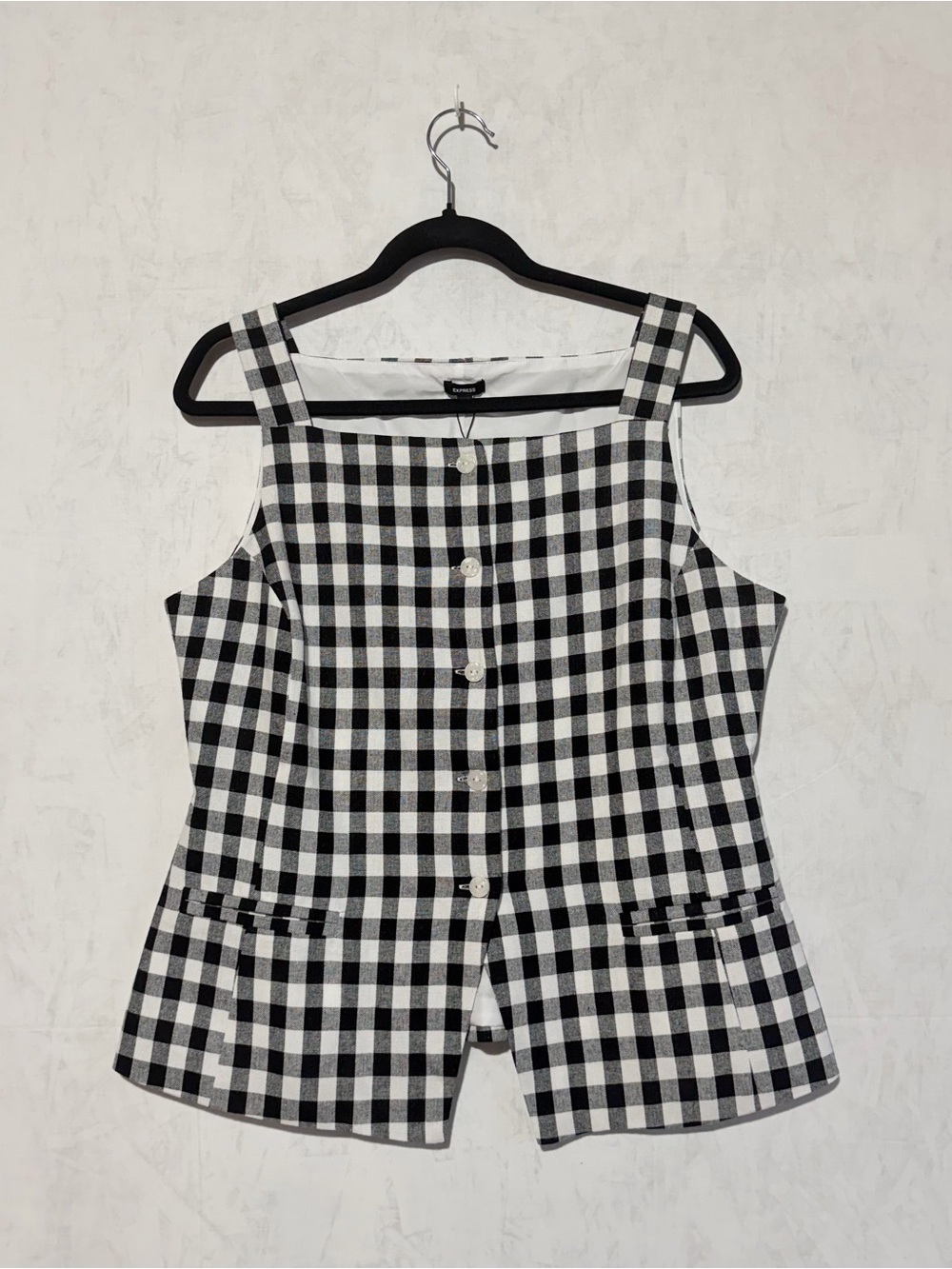 Express Black White Gingham Linen Blend Vest/Top Size Large, NEW WITH TAG